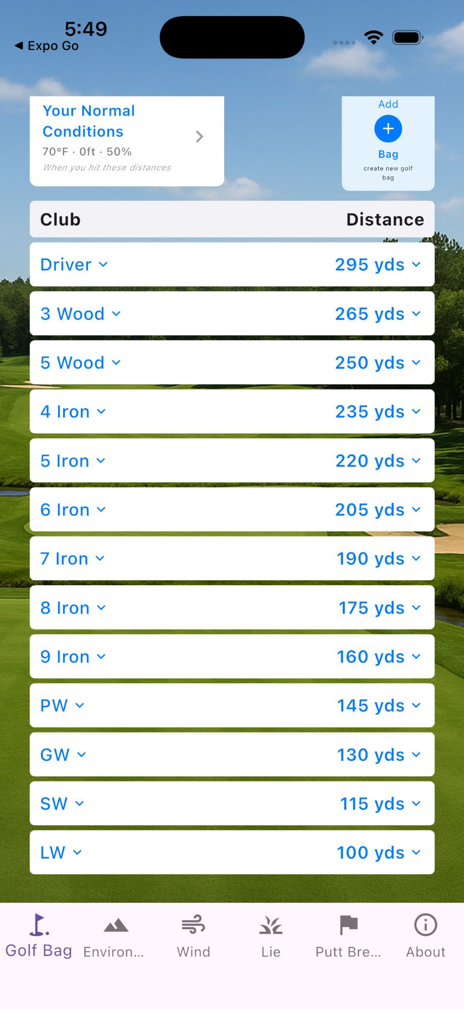 Golf Bag - Set your club distances