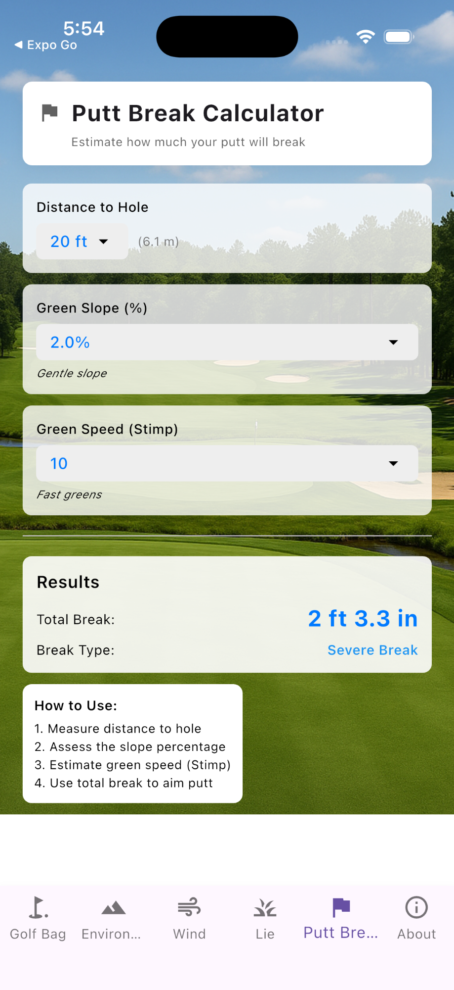 Putt Break Calculator